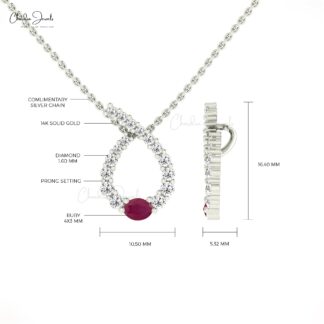 Real 14k Gold Twisted Pendant In 0.14 Ct Burma Ruby July Birthstone Diamond Fine Jewelry