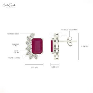 Statement Push Back Stud With 2 Ct Burma Ruby And Diamond 14k Solid Gold Women Earrings