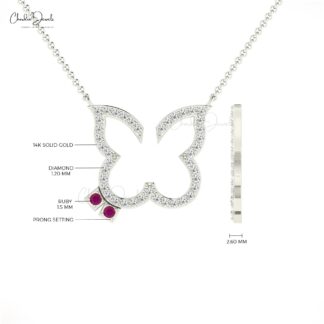 Natural Ruby Diamond Dainty Necklace 14k Solid Gold Necklace For Birthday Gift