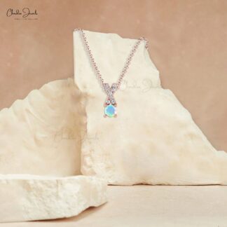 Real 14k Gold Criss Cross Charm With 5mm Fire Opal And Diamond Pendant For Mom