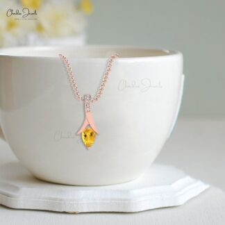 Genuine Citrine Pear Drop Pendant In 14k Solid Gold Diamond Handmade Fine Jewelry