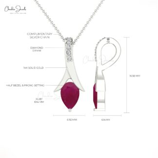 Natural Pear Cut Diamond Ruby Pendant in14k Solid Gold For Women’s