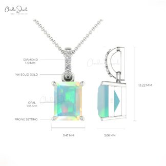 Solid 14k Gold Dangle Pendant With 0.80 Ct Fire Opal And Diamond Curved Bar Jewelry