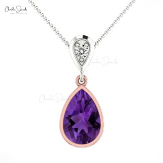 Tear Drop Dangle Pendant In 14k Solid 2 Gold Tone 9x6mm Amethyst Diamond Pendants