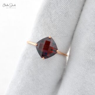 Solitaire Engagement Ring in 14k Rose Gold Red Garnet Hallmarked Rings For Her