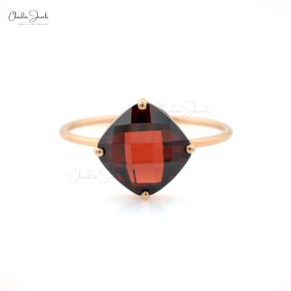 Solitaire Engagement Ring in 14k Rose Gold Red Garnet Hallmarked Rings For Her