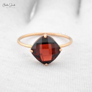 Solitaire Engagement Ring in 14k Rose Gold Red Garnet Hallmarked Rings For Her