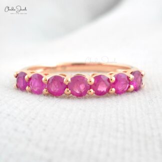 Solid 14k Rose Gold Half Eternity Band In 3mm Burma Ruby Engagement Rings For Her