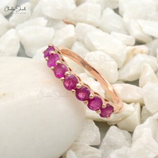 Solid 14k Rose Gold Half Eternity Band In 3mm Burma Ruby Engagement Rings For Her