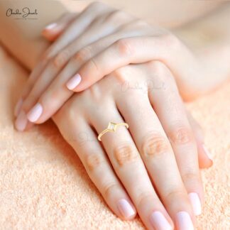 Real 14k Yellow Gold Solitaire Ring With 0.07 Ct White Diamond Bezel Set Rings For Her