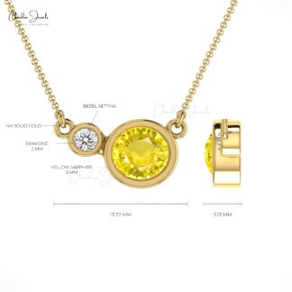 Diamond Chain Necklace With 5mm Yellow Sapphire 14k Solid Gold Hallmark Necklaces