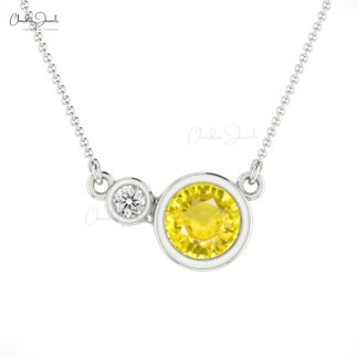 Diamond Chain Necklace With 5mm Yellow Sapphire 14k Solid Gold Hallmark Necklaces