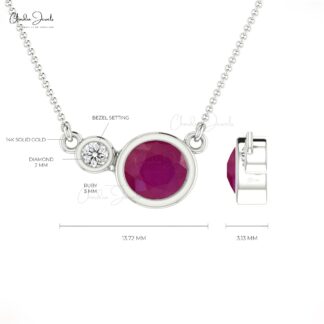 Authentic Ruby & Diamond 14k Solid Gold Dual Birthstone Necklace