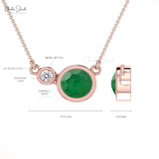 Two Stone Women Necklace In Solid 14k Gold Zambian Emerald And Diamond Chain Necklaces