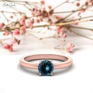 Solitaire Anniversary Ring In 14k Solid Gold London Blue Topaz 6mm Gemstone Rings