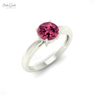 Gemstone Wedding Ring With 0.57 Ct Pink Tourmaline Solitaire Ring In 14k Solid Gold