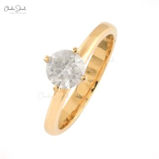 Solitaire Engagement Ring In 14k Yellow Gold Round Diamond IGI Certified Ring Size US7