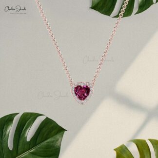 Genuine Rhodolite Garnet & Diamond Halo Heart Necklace