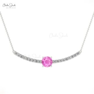 Brilliant Cut Statement Necklace In 14k Solid Gold Pink Sapphire & Diamond Necklaces For Her