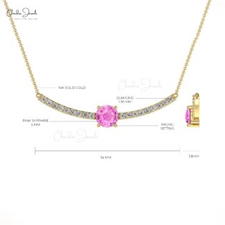 Brilliant Cut Statement Necklace In 14k Solid Gold Pink Sapphire & Diamond Necklaces For Her