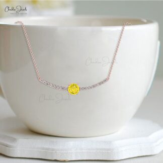 Real 14k Gold Statement Necklace With 0.50 Ct Yellow Sapphire Diamond Women Jewelry