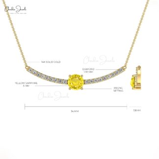 Real 14k Gold Statement Necklace With 0.50 Ct Yellow Sapphire Diamond Women Jewelry
