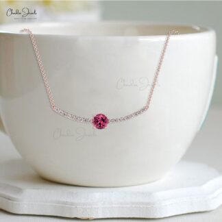 Natural Pink Tourmaline Statement Necklace In Solid 14k Gold Diamond Hallmark Jewelry