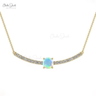 Statement Gemstone Necklace With 5mm Fire Opal And Diamond Chain Necklace For Mom