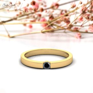 Genuine Black Diamond Solitaire Ring In 14k Real Gold Engagement Fine Jewelry For Women