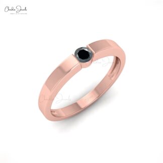 Genuine Black Diamond Solitaire Ring In 14k Real Gold Engagement Fine Jewelry For Women