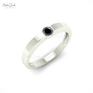 Genuine Black Diamond Solitaire Ring In 14k Real Gold Engagement Fine Jewelry For Women
