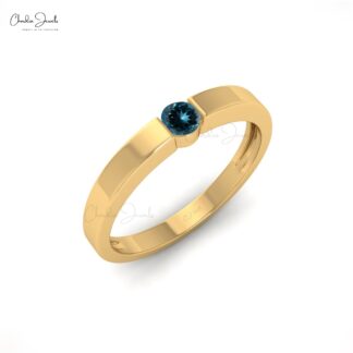 Dainty Single Stone Ring With 3mm London Blue Topaz 14k Solid Gold Solitaire Rings