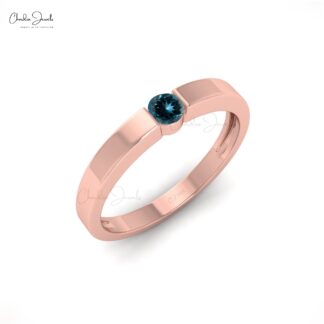 Dainty Single Stone Ring With 3mm London Blue Topaz 14k Solid Gold Solitaire Rings