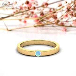 Gemstone Wedding Ring With 0.08 Ct Fire Opal 14k Real Gold Solitaire Rings For Her