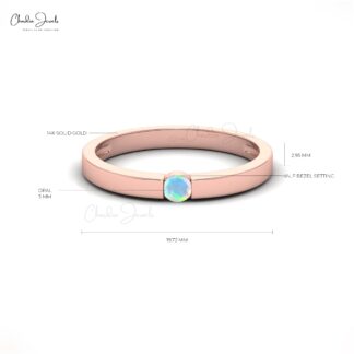 Gemstone Wedding Ring With 0.08 Ct Fire Opal 14k Real Gold Solitaire Rings For Her