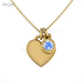 Solid 14k Gold Heart Shape Necklace With 3mm Moonstone June Birthstone Love Jewelry