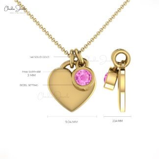 Heart Shaped Propsal Charm In Real 14k Gold Pink Sapphire 0.17 Ct Gemstone Necklace