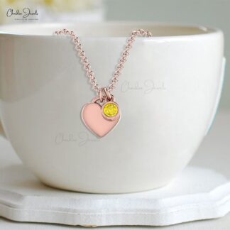 Natural Yellow Sapphire Solitaire Necklace With 3mm Gemstone Bezel Set in 14k Gold Jewelry