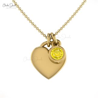 Natural Yellow Sapphire Solitaire Necklace With 3mm Gemstone Bezel Set in 14k Gold Jewelry
