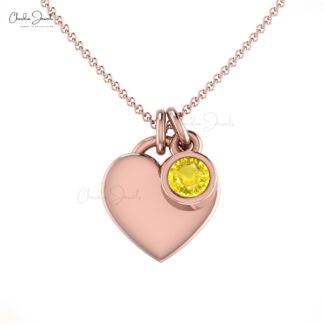 Natural Yellow Sapphire Solitaire Necklace With 3mm Gemstone Bezel Set in 14k Gold Jewelry
