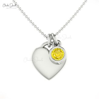 Natural Yellow Sapphire Solitaire Necklace With 3mm Gemstone Bezel Set in 14k Gold Jewelry
