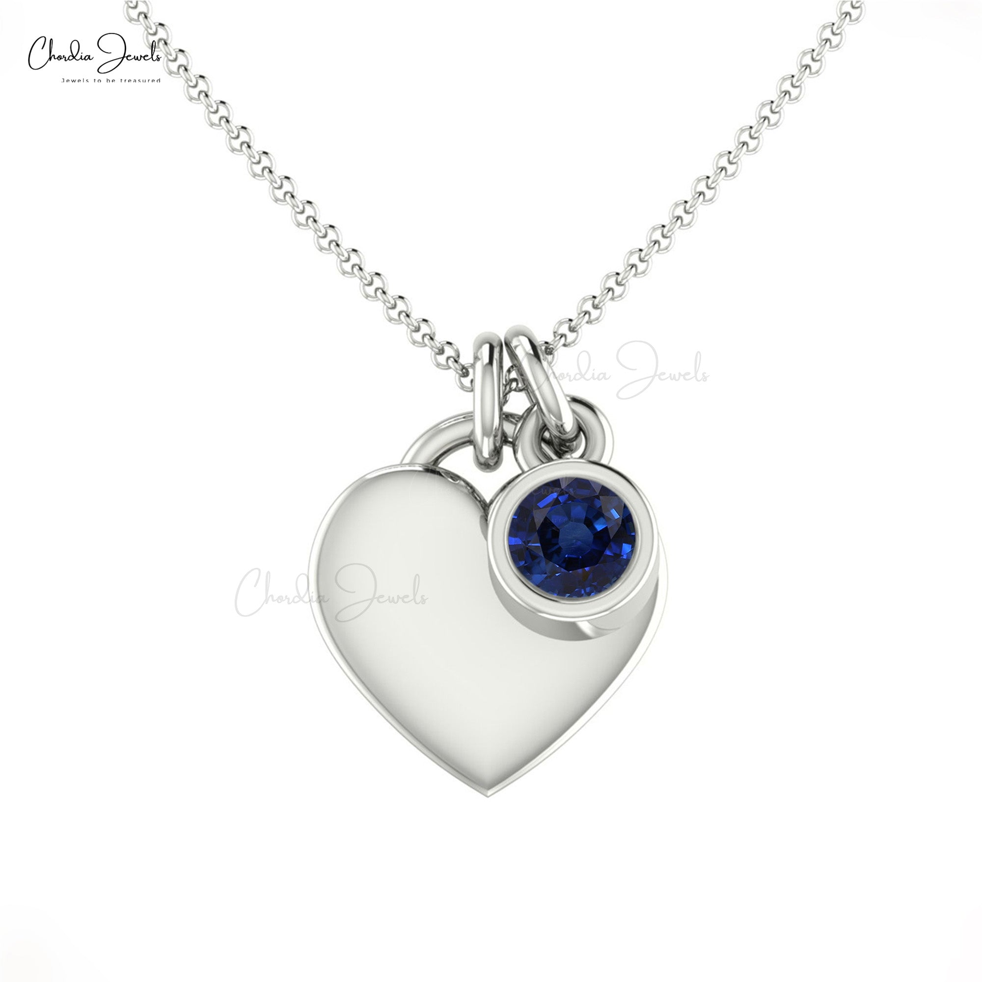 Single Gemstone Charm In 14k Solid Gold Blue Sapphire Heart Shaped Women Necklace