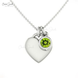 Brilliant Cut Heart Shape Charm With 14k Real Gold Peridot 3mm Gemstone Love Necklace