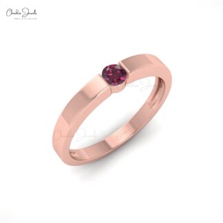 Round Rhodolite Garnet Solitaire Ring In 14k Real Gold January Birthstone Women Jewelry