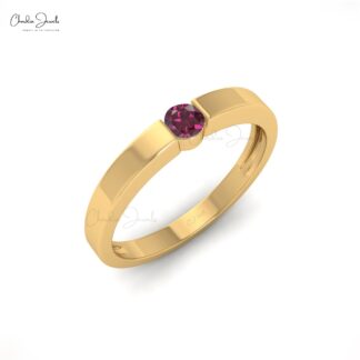 Round Rhodolite Garnet Solitaire Ring In 14k Real Gold January Birthstone Women Jewelry
