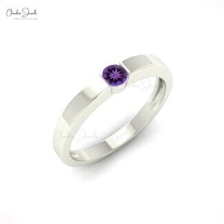 Natural 0.10ct Amethyst Gemstone Solitaire Ring 14K Solid Gold Simple Birthstone Ring