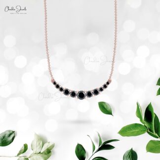 Curved Bar Chain Necklace With 1.19 Ct Black Diamond 14k Real Gold Statement Necklace