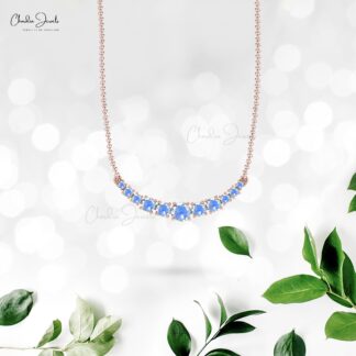Solid 14k Gold Statement Necklace With 4mm Round Moonstone Necklaces For Her