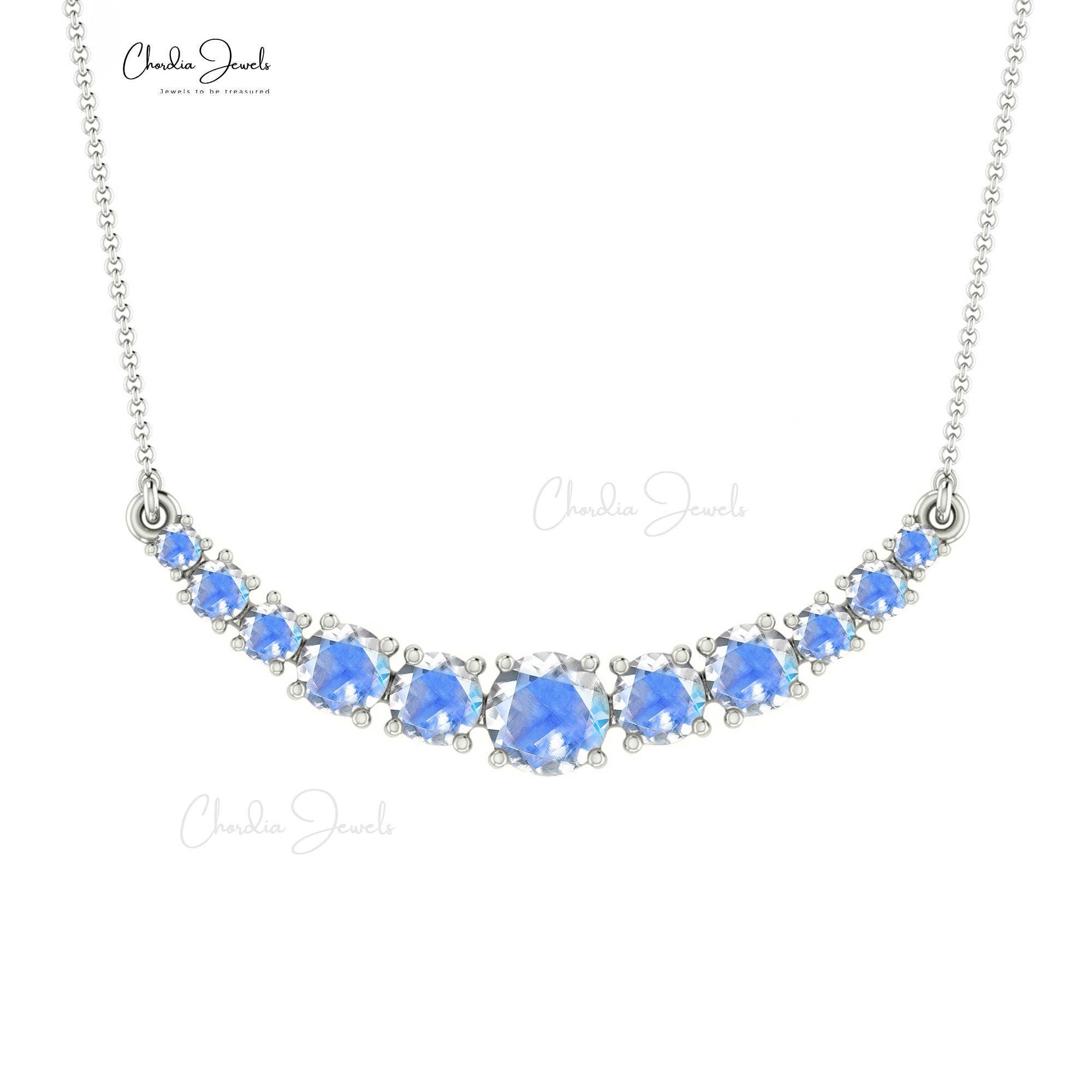 Solid 14k Gold Statement Necklace With 4mm Round Moonstone Necklaces For Her