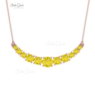 Brilliant Cut Statement Chain Necklace With 4mm Yellow Sapphire 14k Real Gold Necklaces